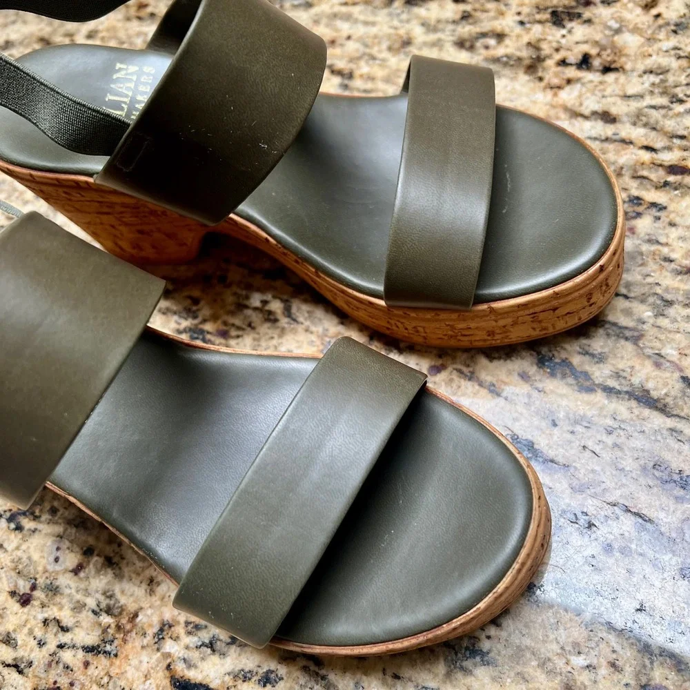 Italian Shoemakers Womens‎ 8 Olive Green Cork Wedge Platform Slingback Sandals